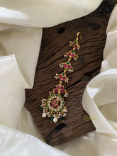 Cultural One Red - Pinkish Stand Peacock Kudan Jadau Maang Tikkli with Mini Pearls- J2038